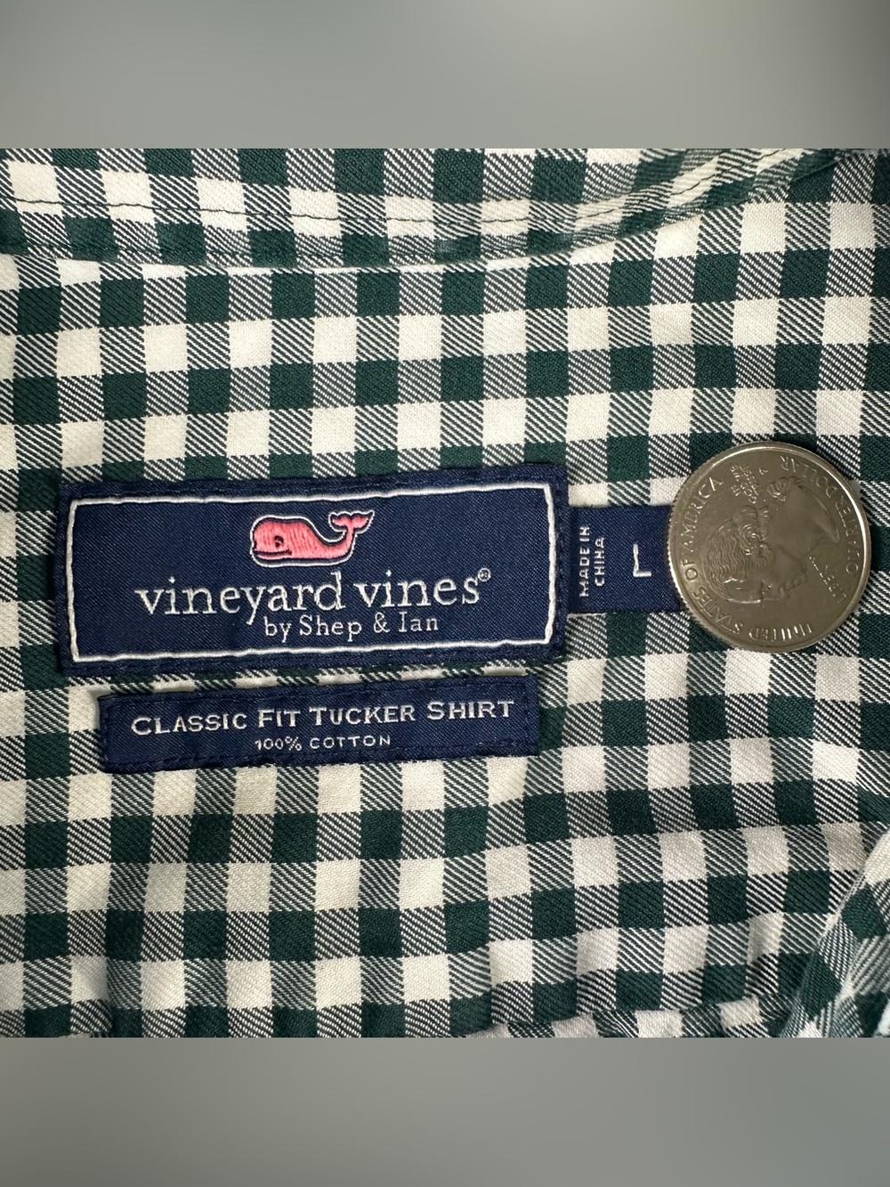 Vineyard Vines Tucker Shirt Mens L Green Gingham Classic Fit Cotton Button Down - Picture 11 of 13